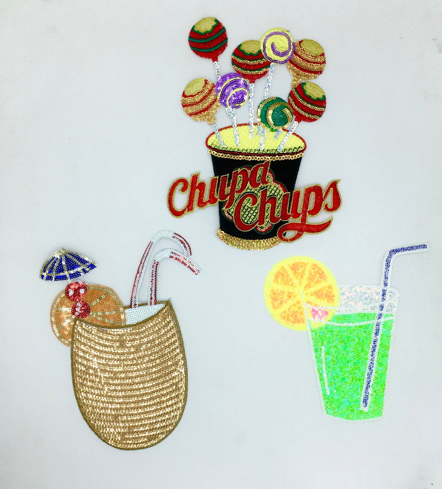 Sequin Lollipop Bucket, Limeade and Pina Colada Patches - Ships from USA