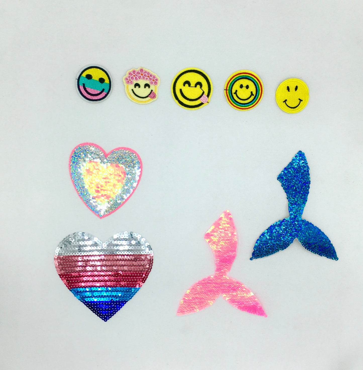Sequin and Embroidery Smiley Faces Hearts and Mermaid Patches - Ships from USA