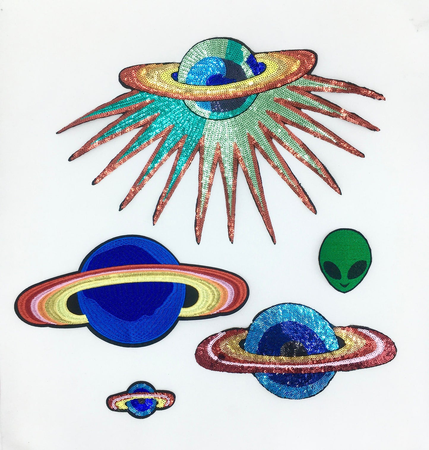 Sequin and Embroidery Rainbow Planets and Alien Patches - Ships from USA