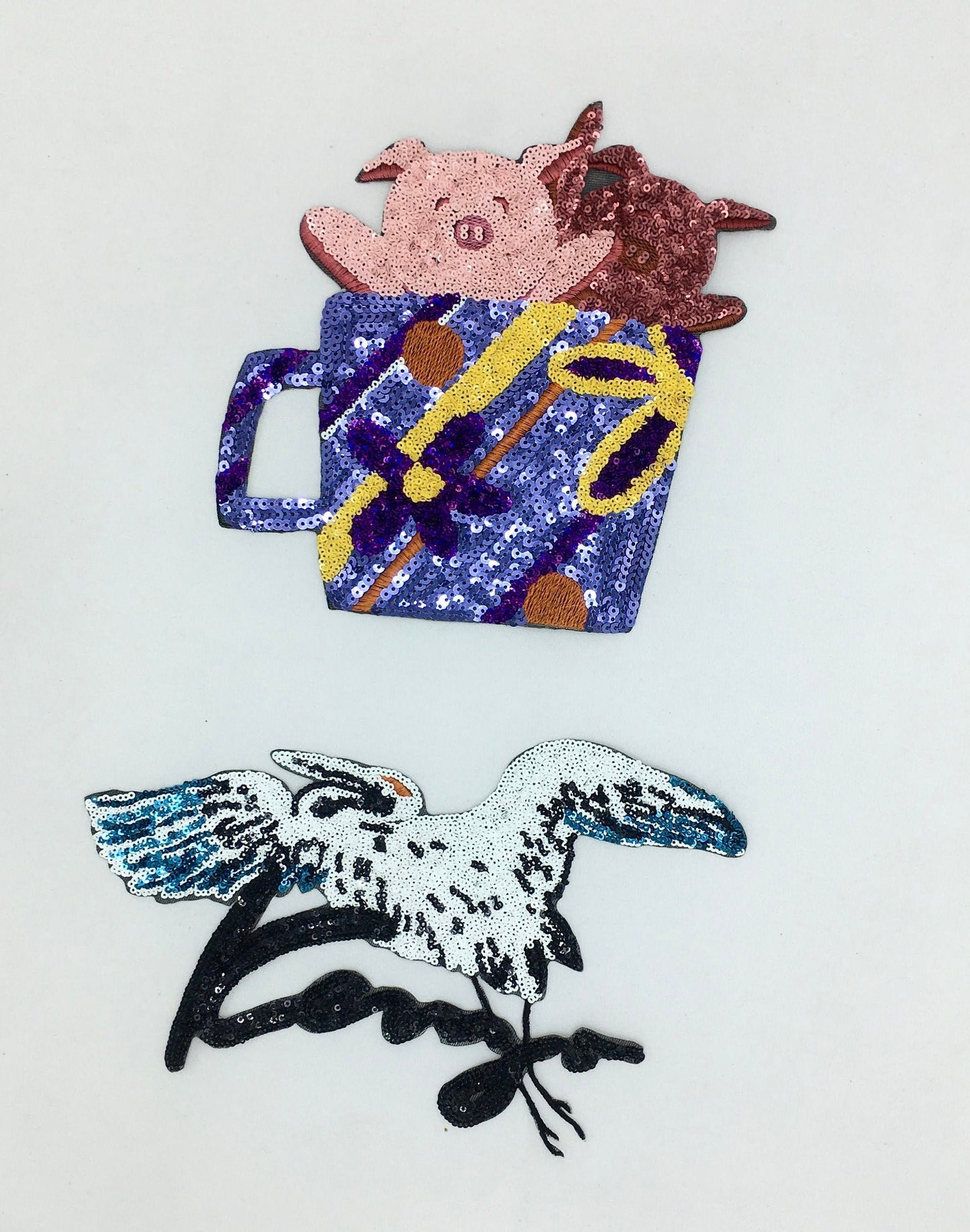 Sequin Cute Pigs and Pelican Bird Collection Patches - Ships from USA