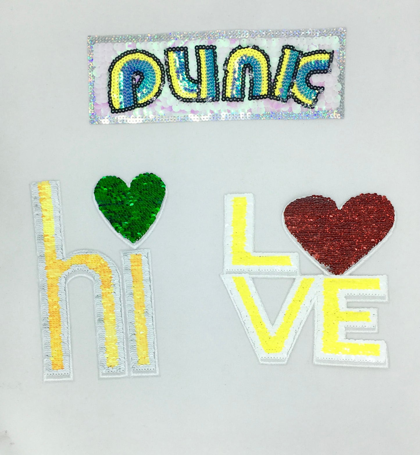Sequin PUNK, Hi, LOVE Patches - Ships from USA