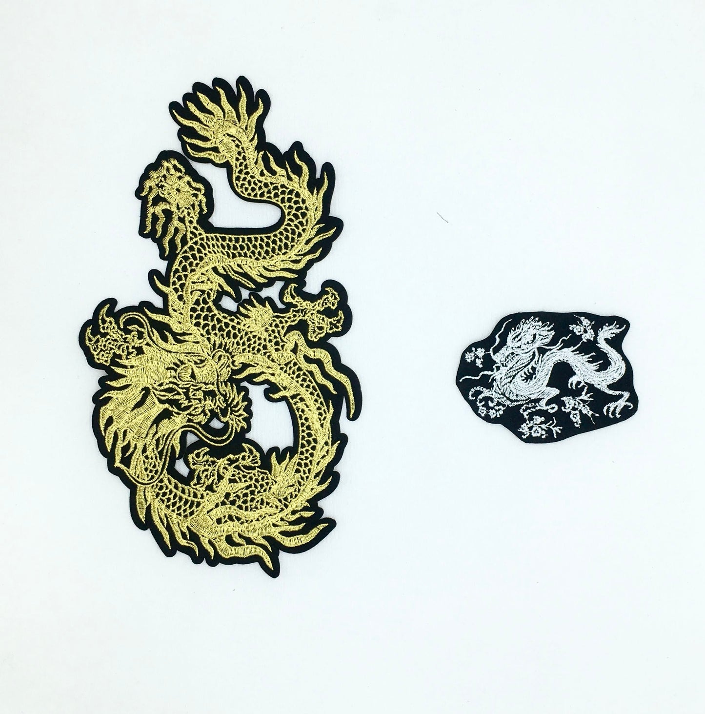 Embroidery Gold and White Dragons Patches - Ships from USA