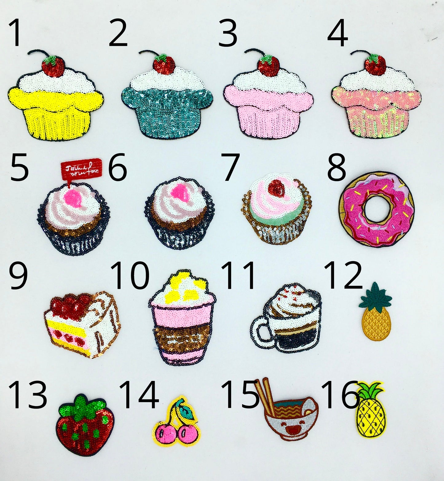 Sequin and Embroidery Food Mini Patches Set - Ships from USA
