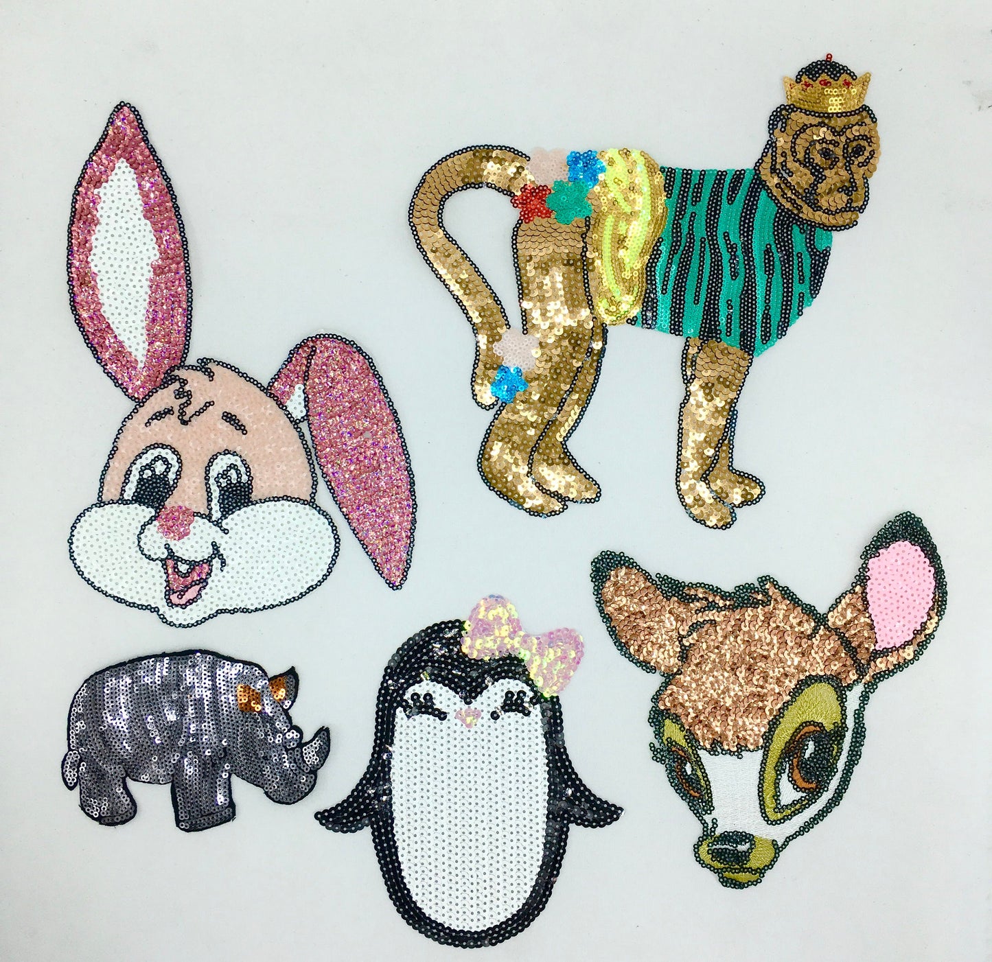 Sequin Cute Animals Bunny Deer Penguin Monkey Rhino Patches - Ships from USA