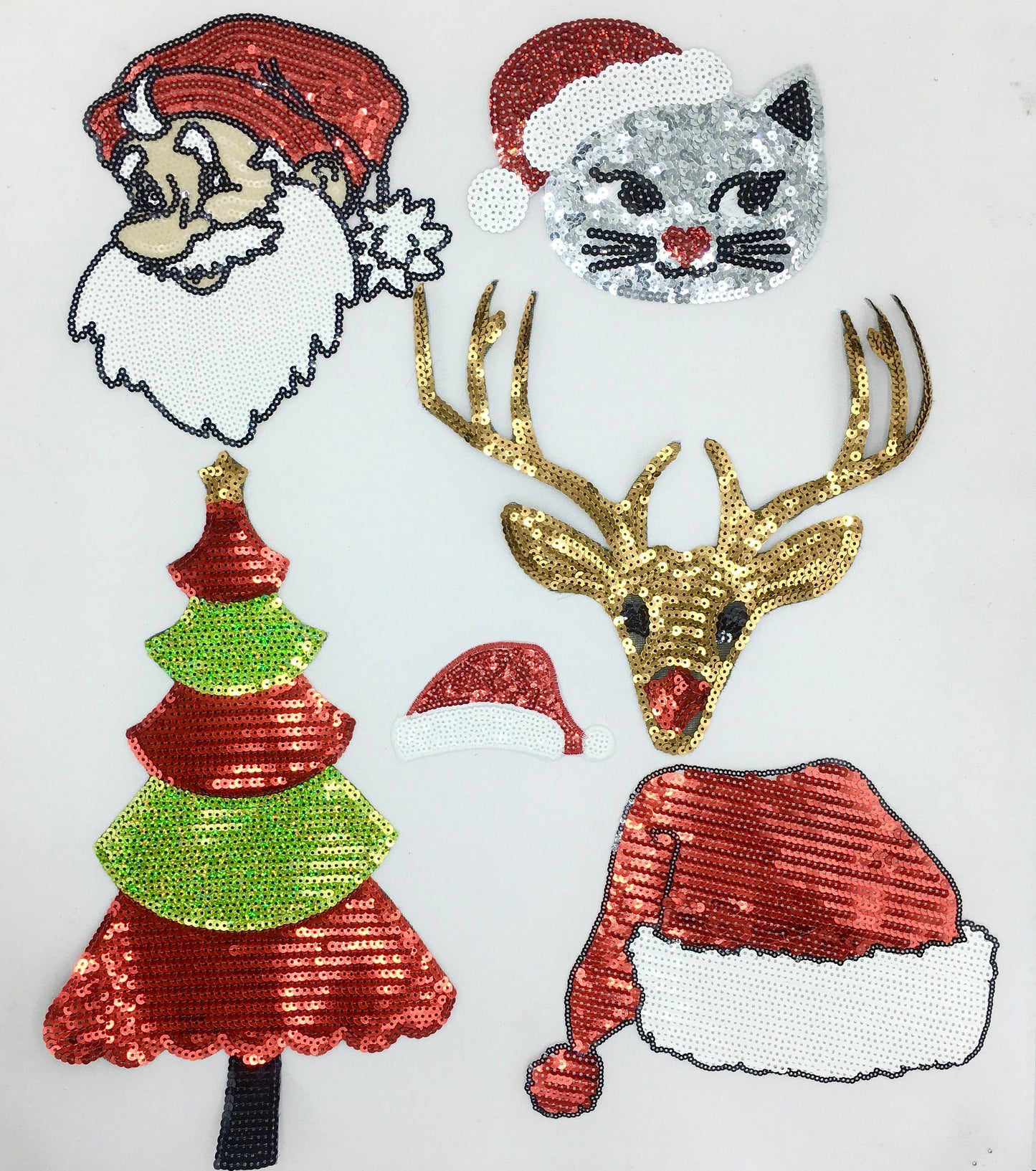 Sequin Christmas Patches Santa Cat Tree Hat Deer - Ships from USA