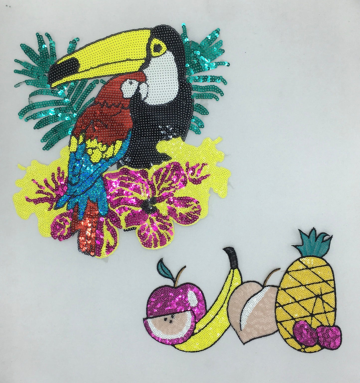 Sequin Tropical Fruit and Toucan Patches - Ships from USA