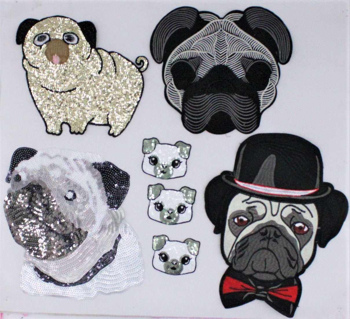 Sequin and Embroidery Pug Dog Patches - Ships from USA