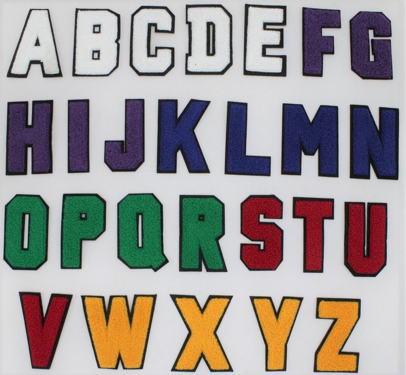 3 inch Chenille Multiple Colors Chenille Letters and Numbers Patches w/ Black Background- Ships from USA