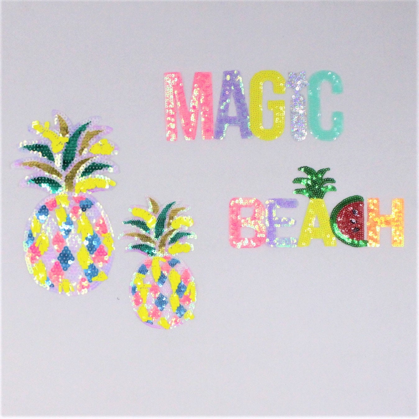 Sequin Patches: Neon MAGIC BEACH and Pineapples - Ships from USA