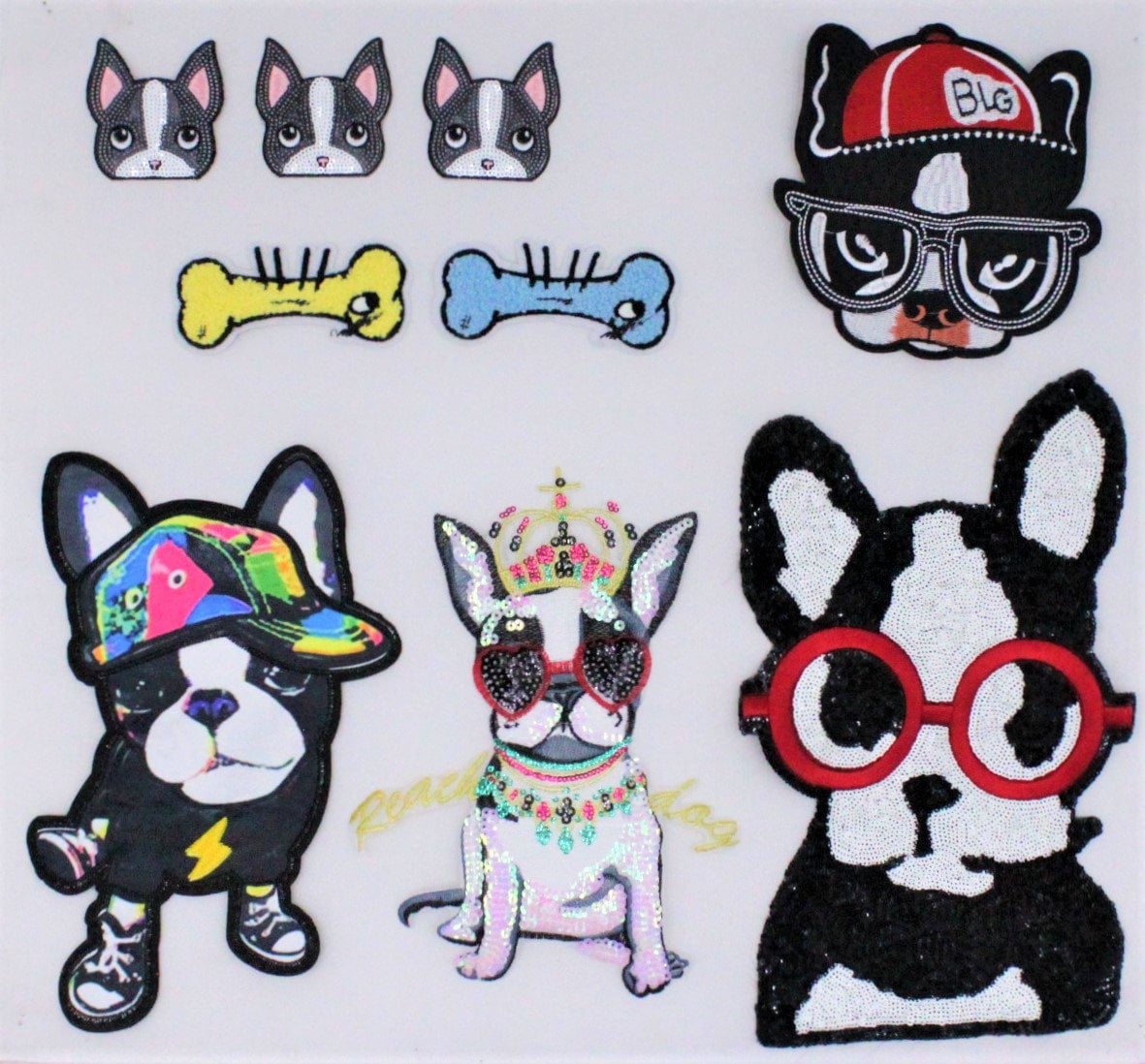 Sequin Boston Terrier Dogs Patches - Ships from USA