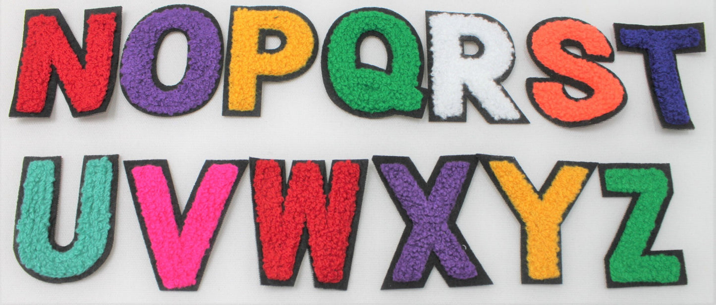 2 Inch Chenille Letters with Black Background - Multiple Colors