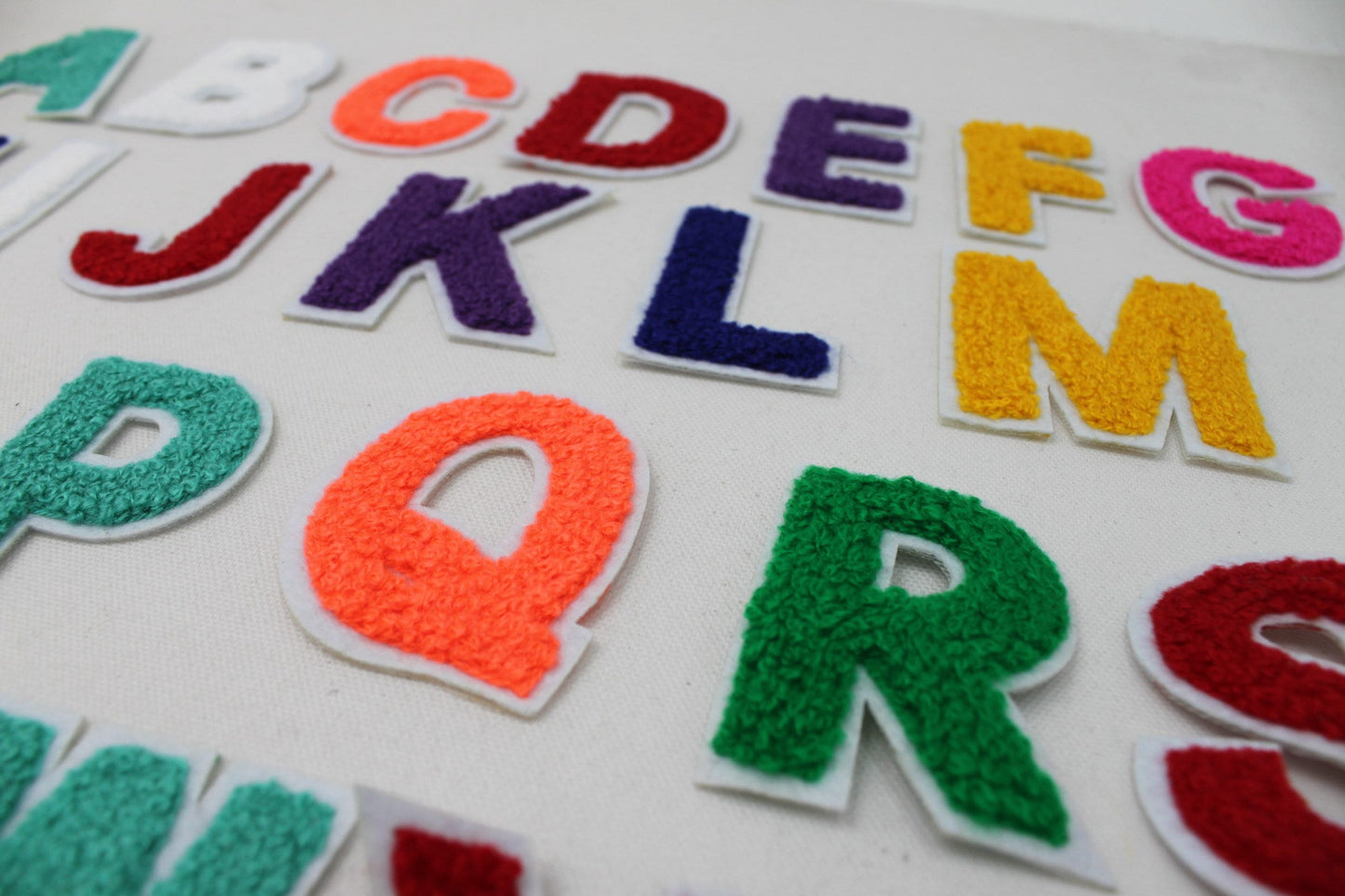 2 Inch Chenille Letters - Multiple Colors, White Background