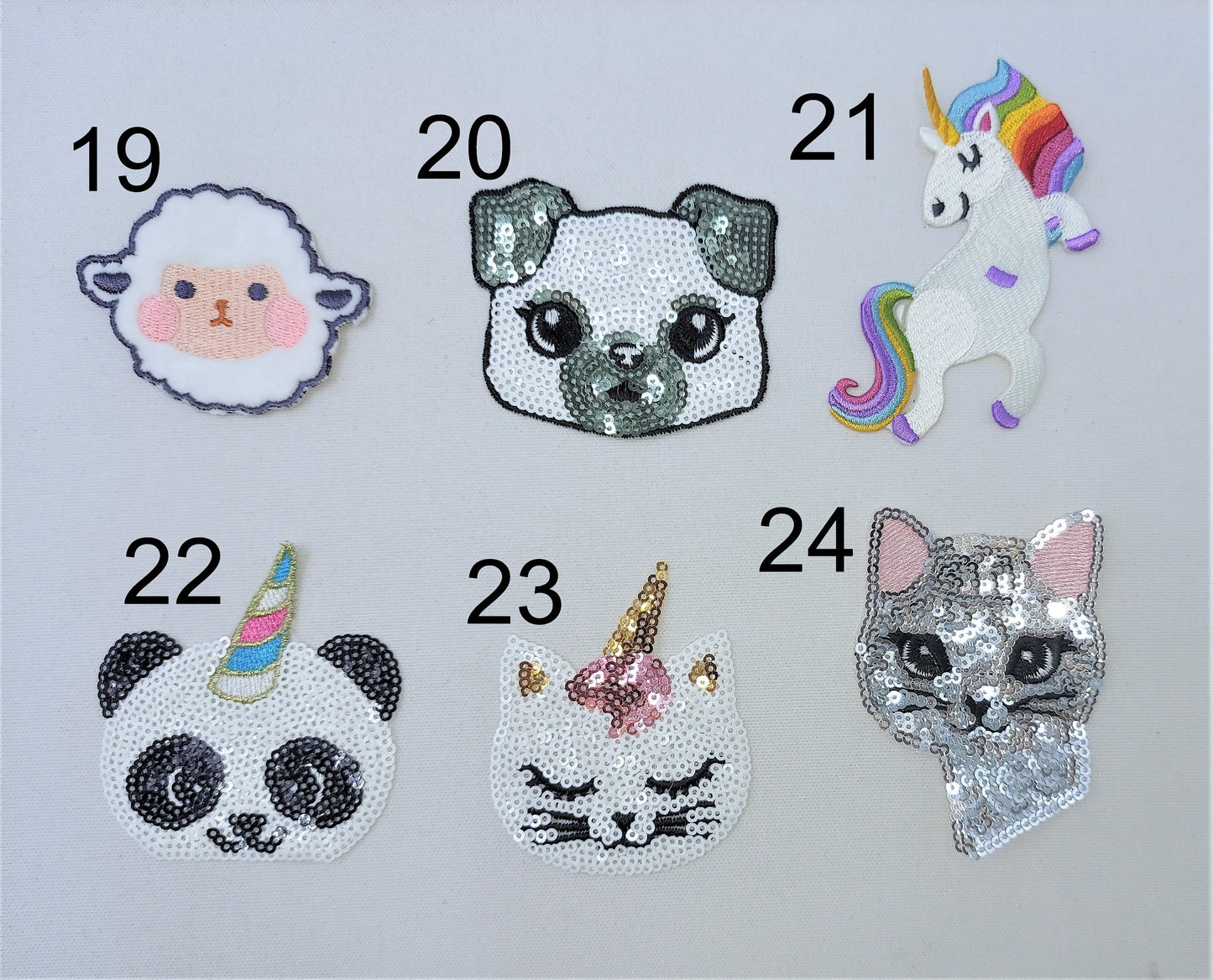 Sequin and Embroidery Sheep and Unicorn Mini Patches Set - Ships from USA