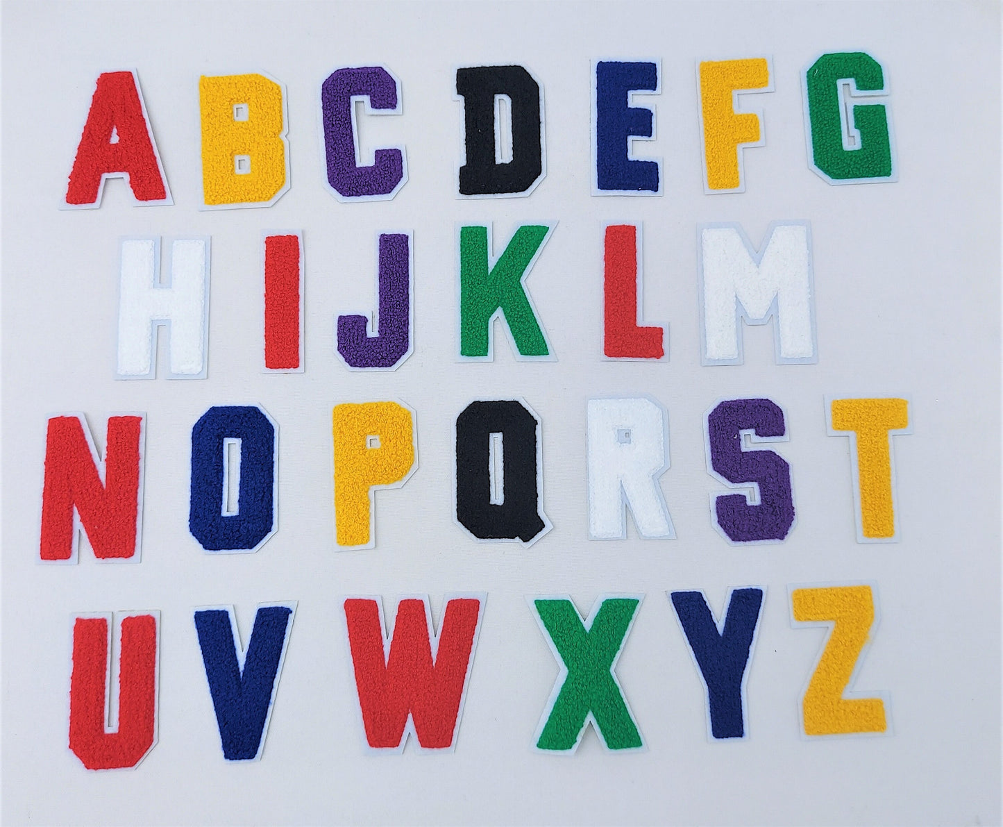 3 Inch Chenille Letters with White Background: Pick Your Letter / Color