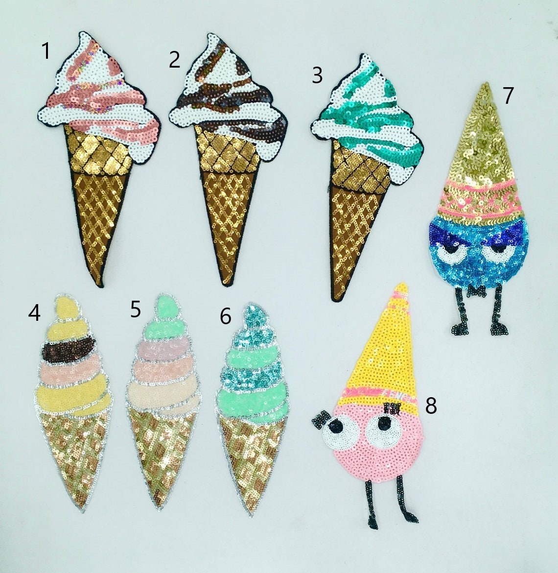 Sequin Ice Cream Cone Patches - Ships from USA