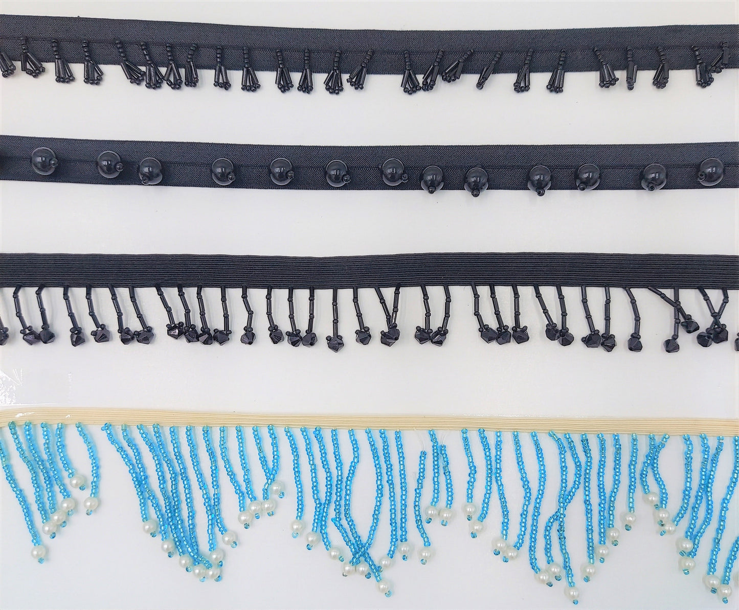 Black and Blue Beaded Elastic Fringes Trims