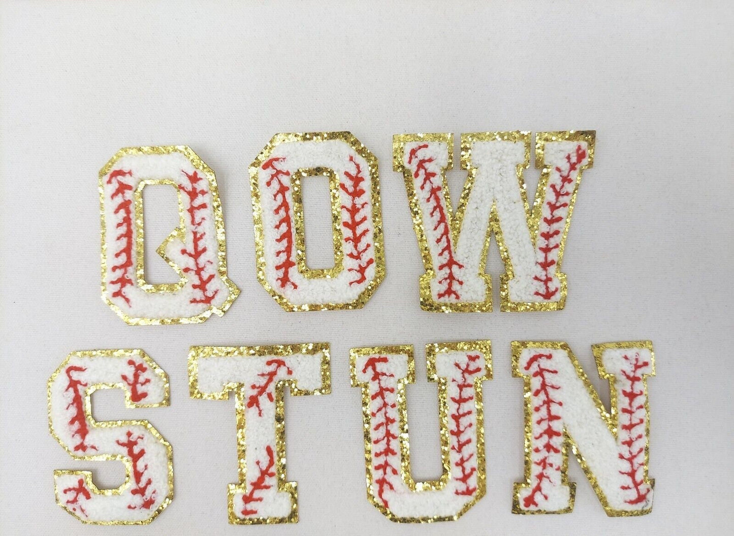 2 3/4 Inch Chenille Letters and Numbers with Gold Glitter Border Baseball Softball Sport: Pick Your Letter/ Color