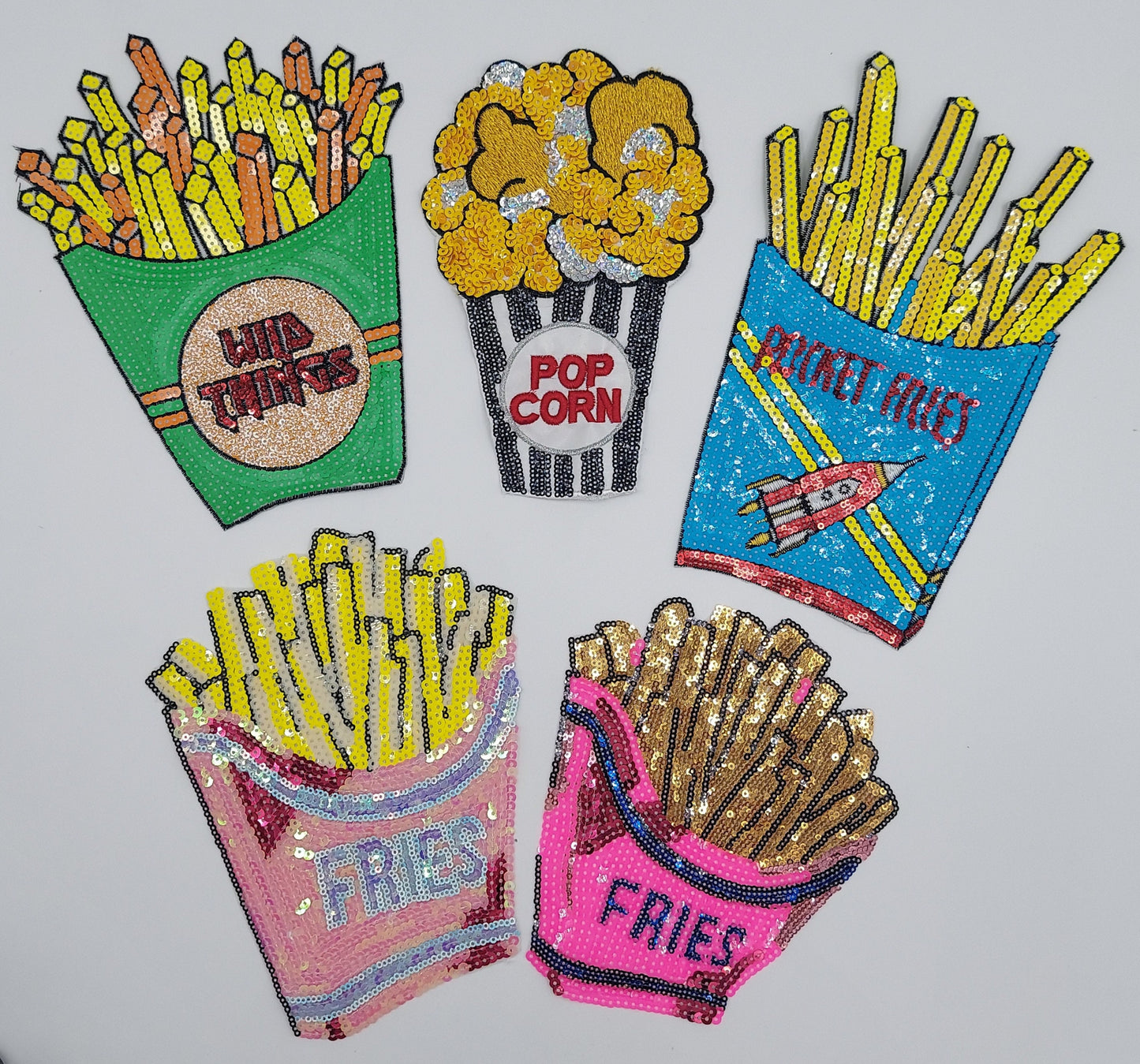 Sequin Popcorn and Fries Patches - Ships from USA