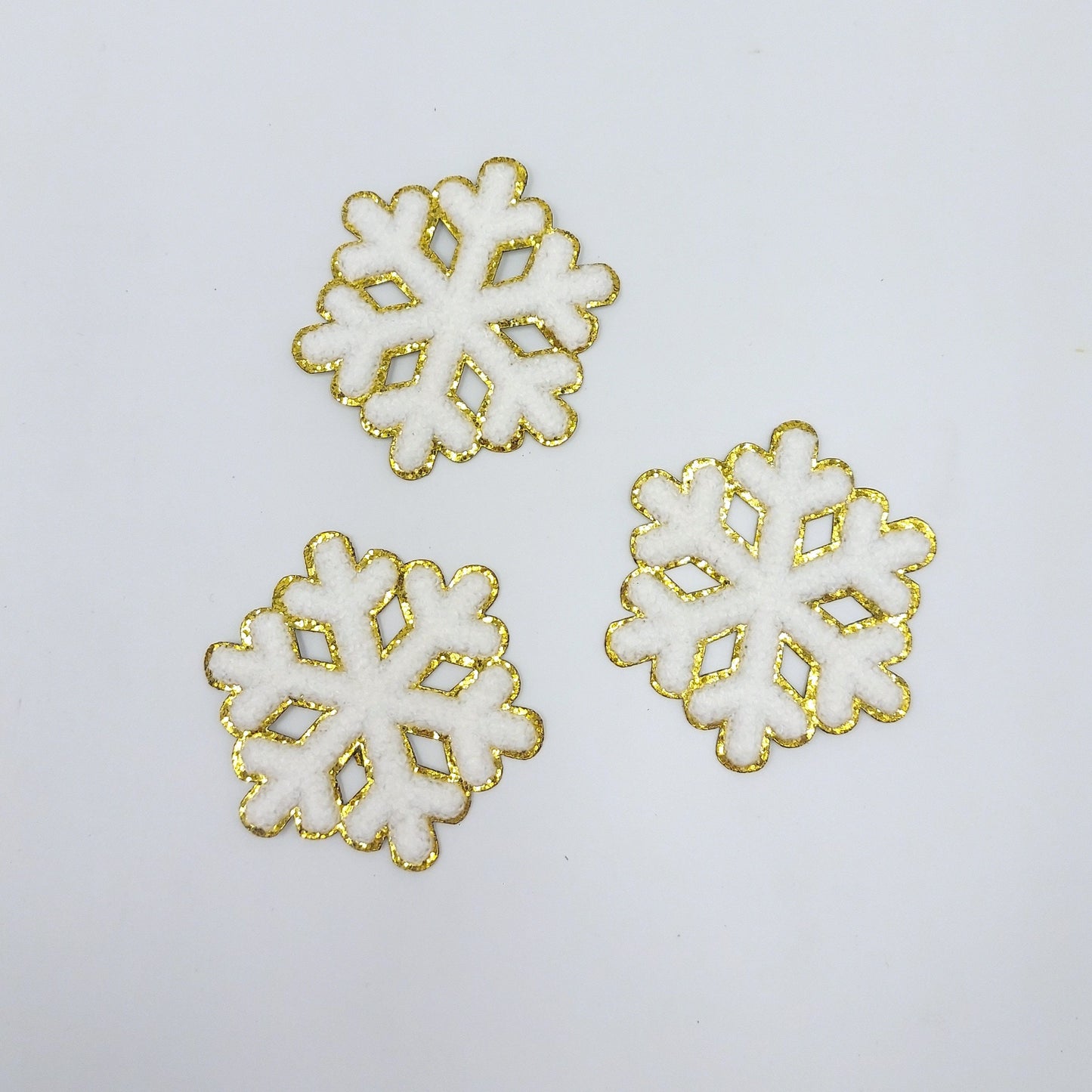 Chenille White Snowflake with Gold Glitter Border - Ships from USA