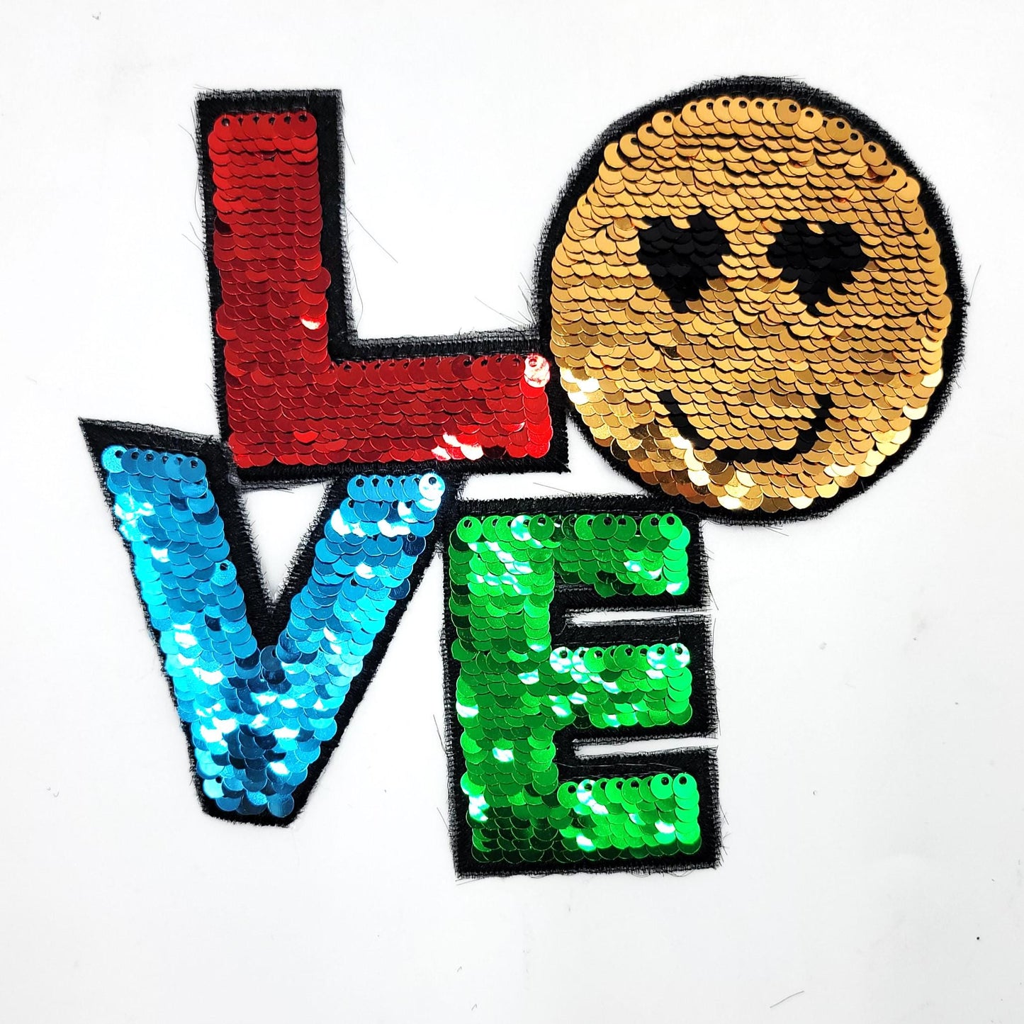 Sequin Love Loved Word Heart and Smiley Patches - Ships from USA
