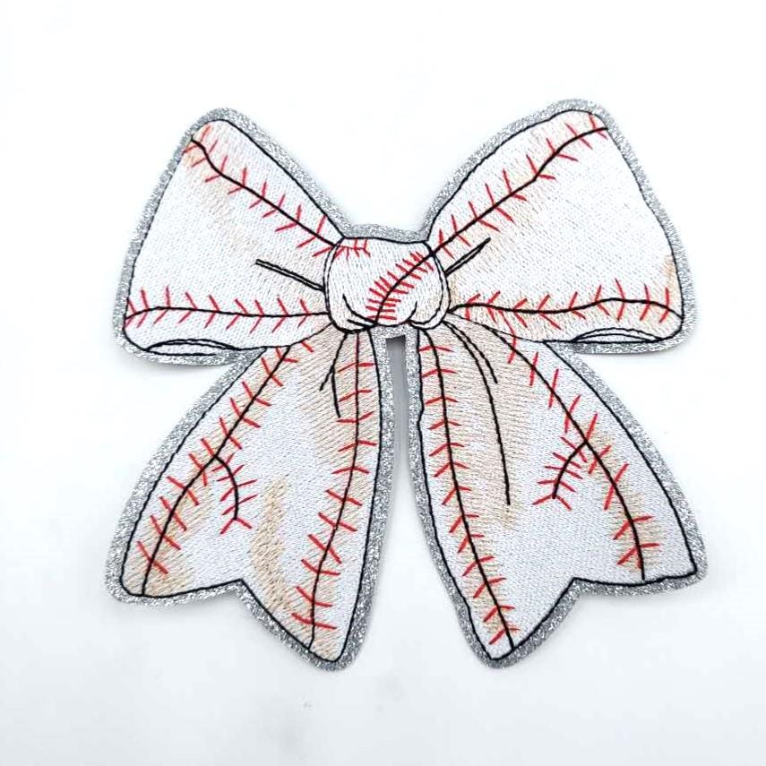 Baseball Softball Chenille Glitter Sparkle Bow Patch - Ships from USA