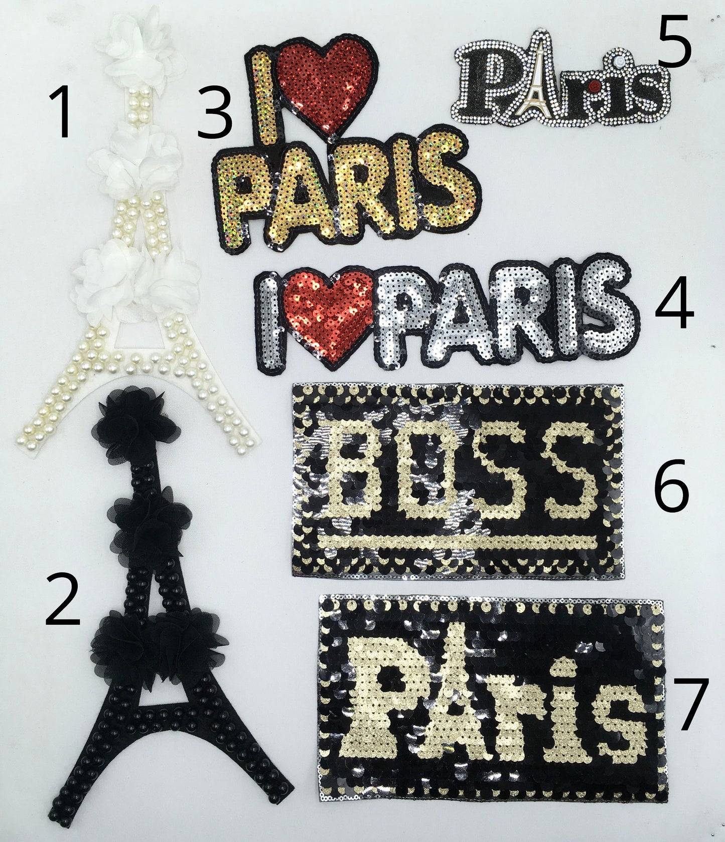 Sequin and Pearl Paris Boss Patches - Ships from USA
