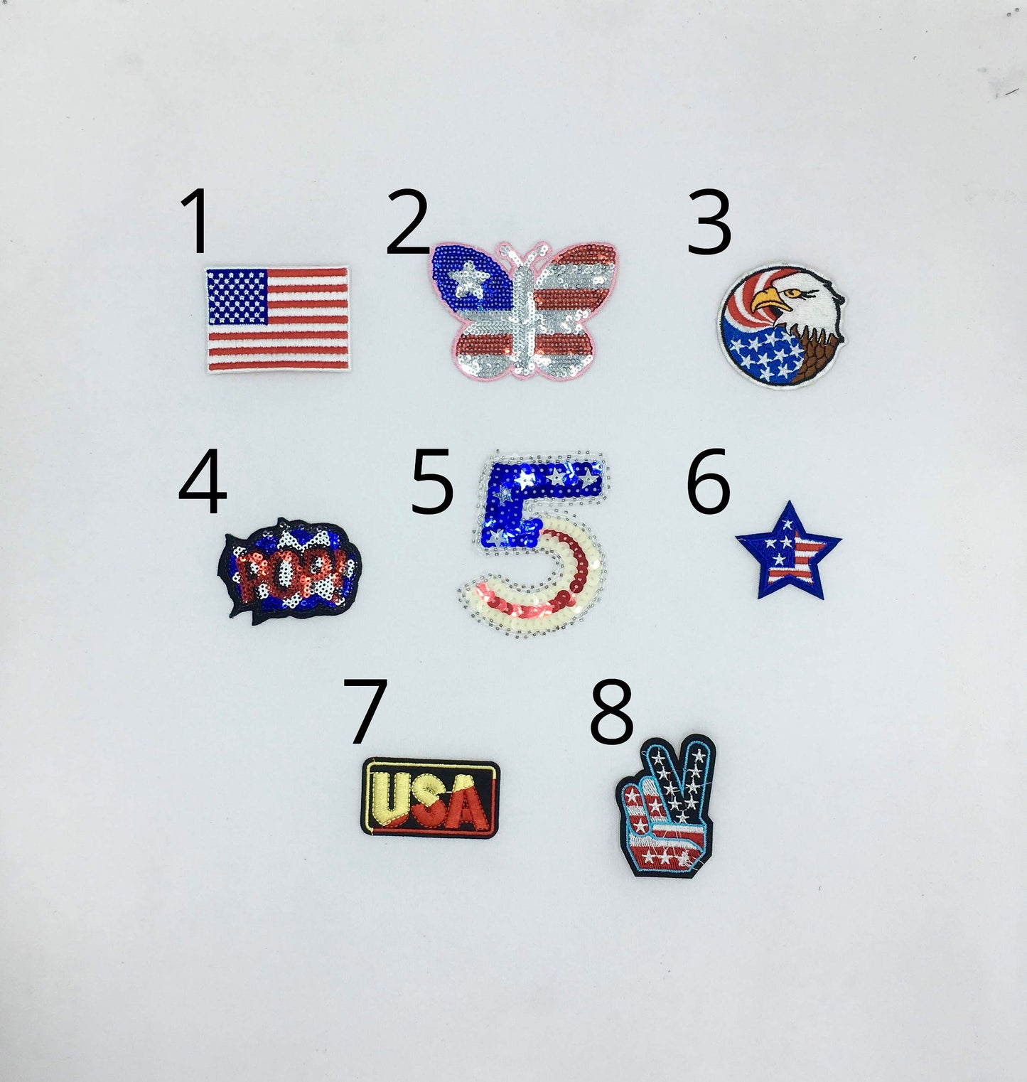 Pick 2: Sequin and Embroidery American Patriotic Mini Patches Set - Ships from USA