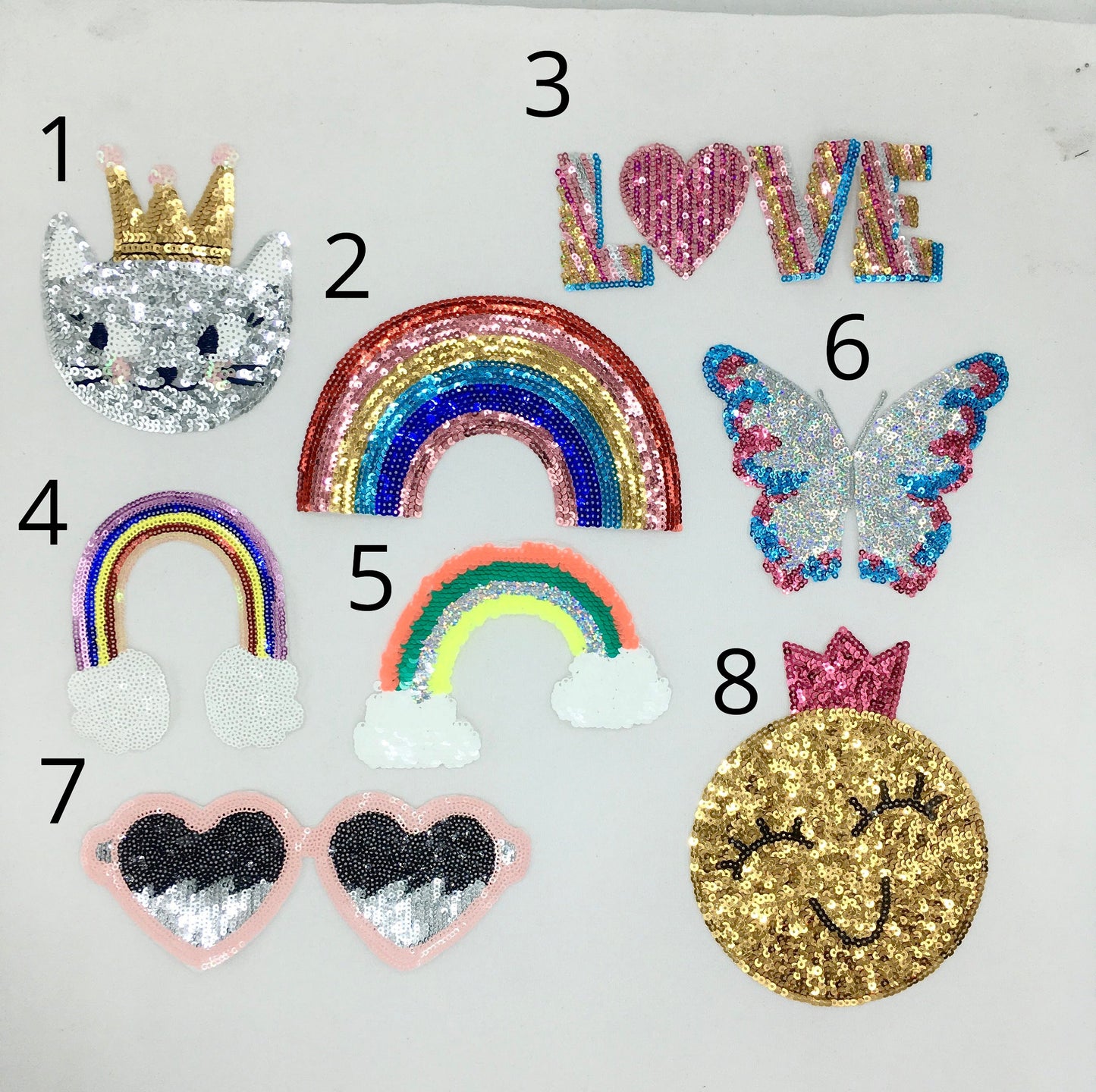 Sequin Pretty Girly Patches Rainbow, Cat, Love, Butterfly, Glasses, Smiley Face - Ships from USA