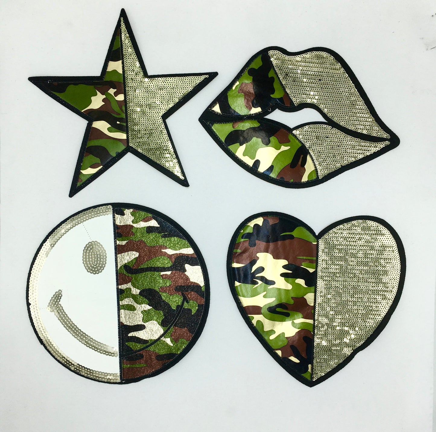 Sequin Half Army Lips, Star, Smiley Face, Heart Patches - Ships from USA