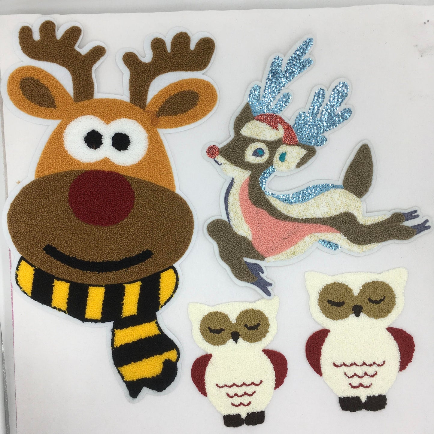 Chenille Wintery Animal Reindeer Owl Patches - Ships from USA
