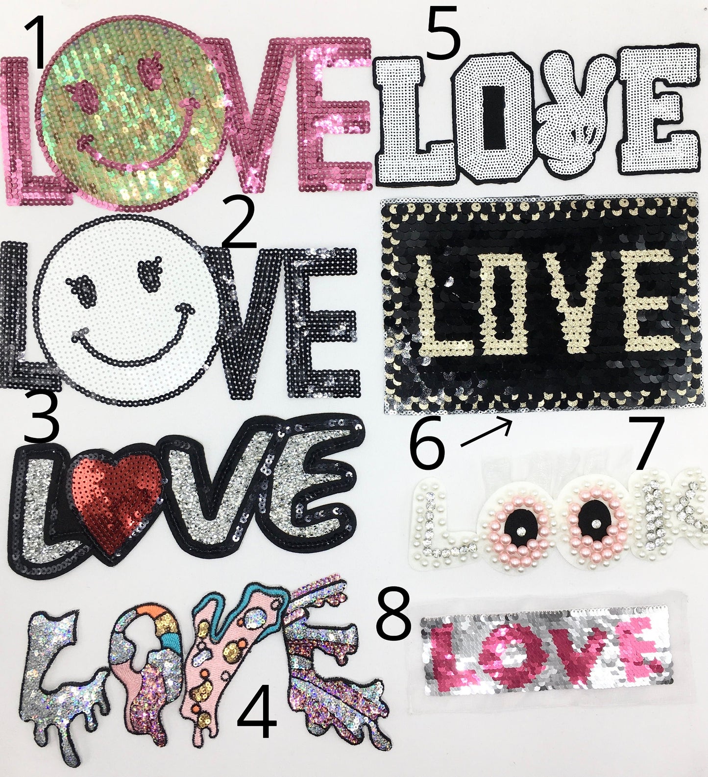 Sequin and Pearl LOVE Patches - Ships from USA