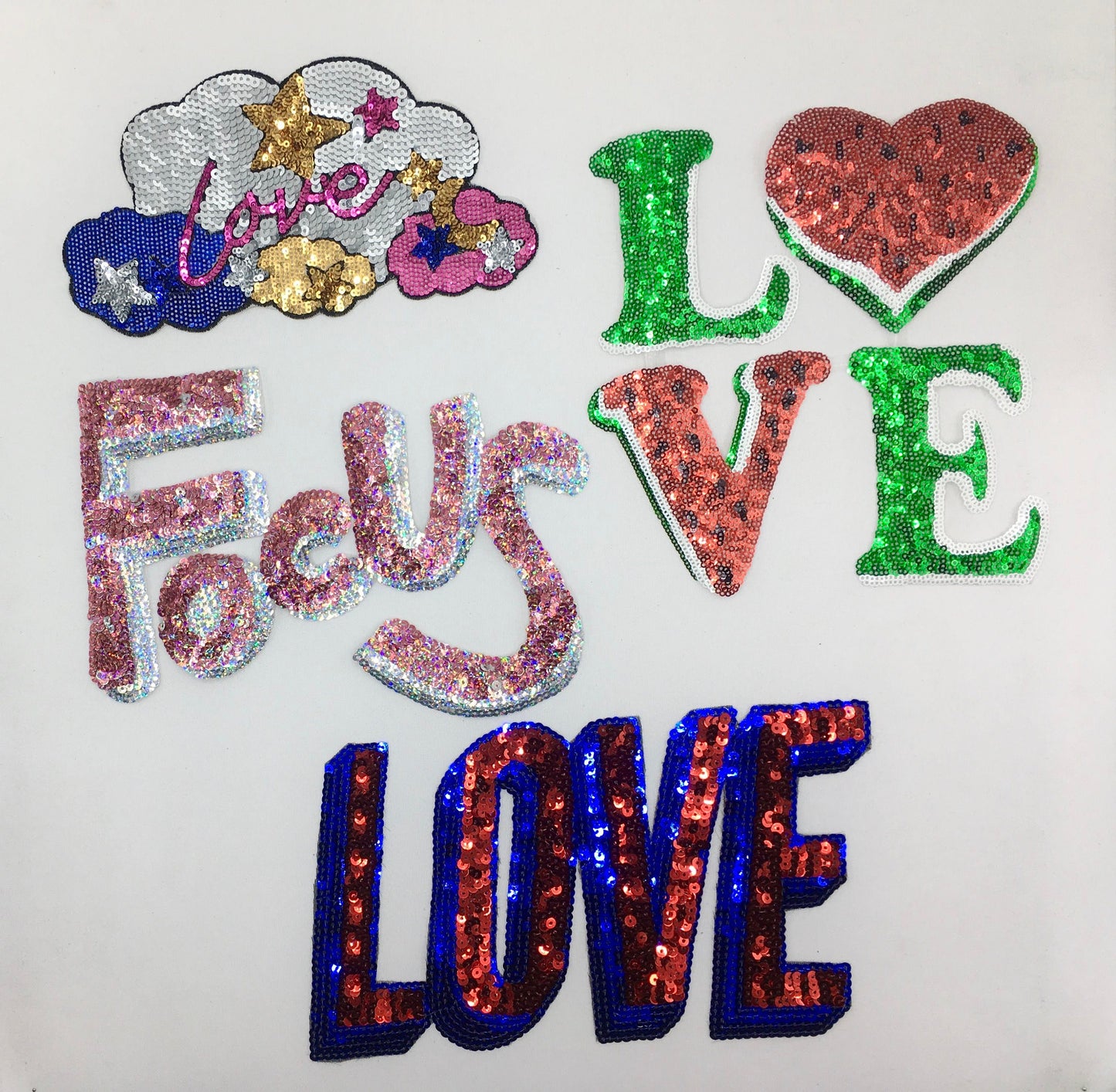 Sequin LOVE and Focus Patches - Ships from USA