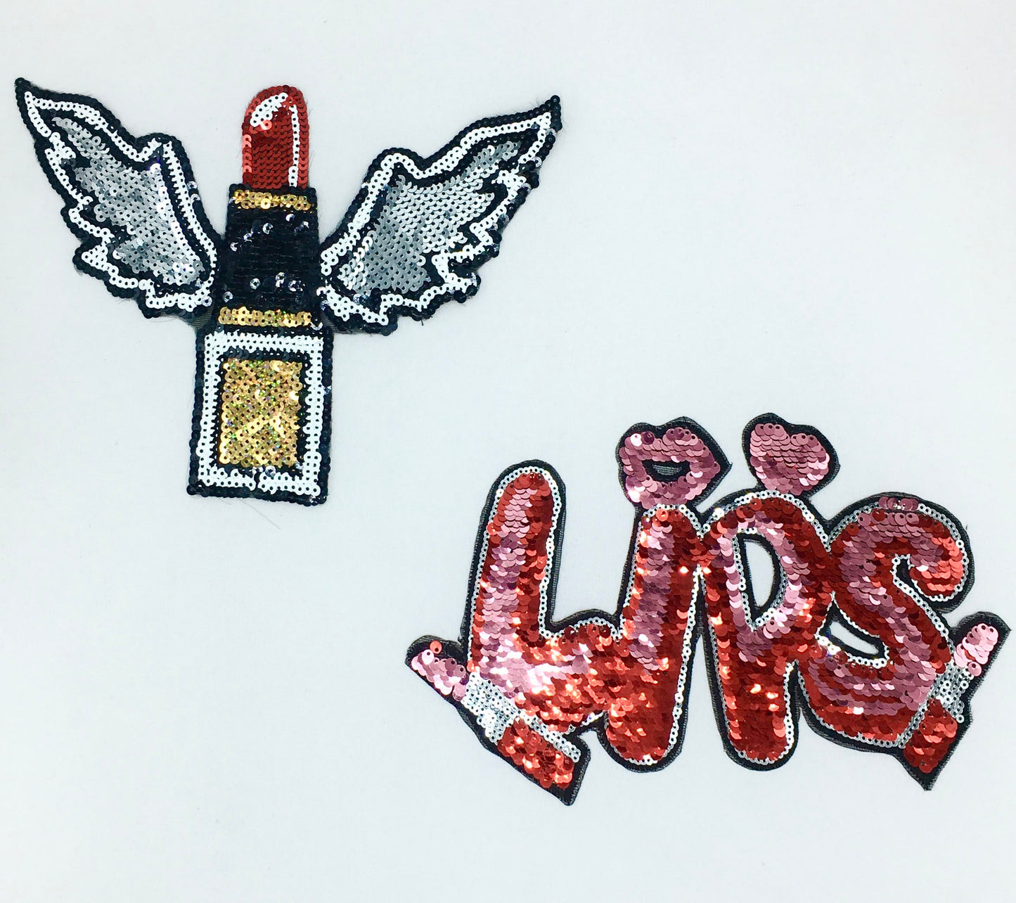 Sequin Red Lips and Lipstick with Wings Patches - Ships from USA