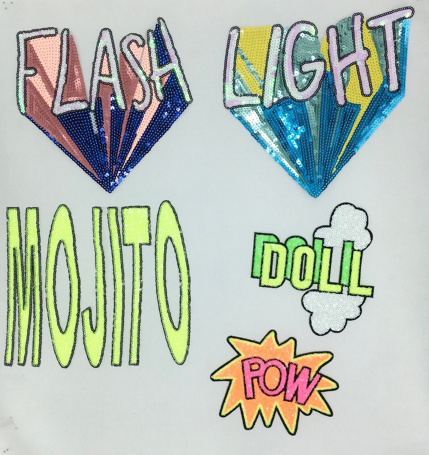 Sequin Neon Exclamation Word Patches - Ships from USA