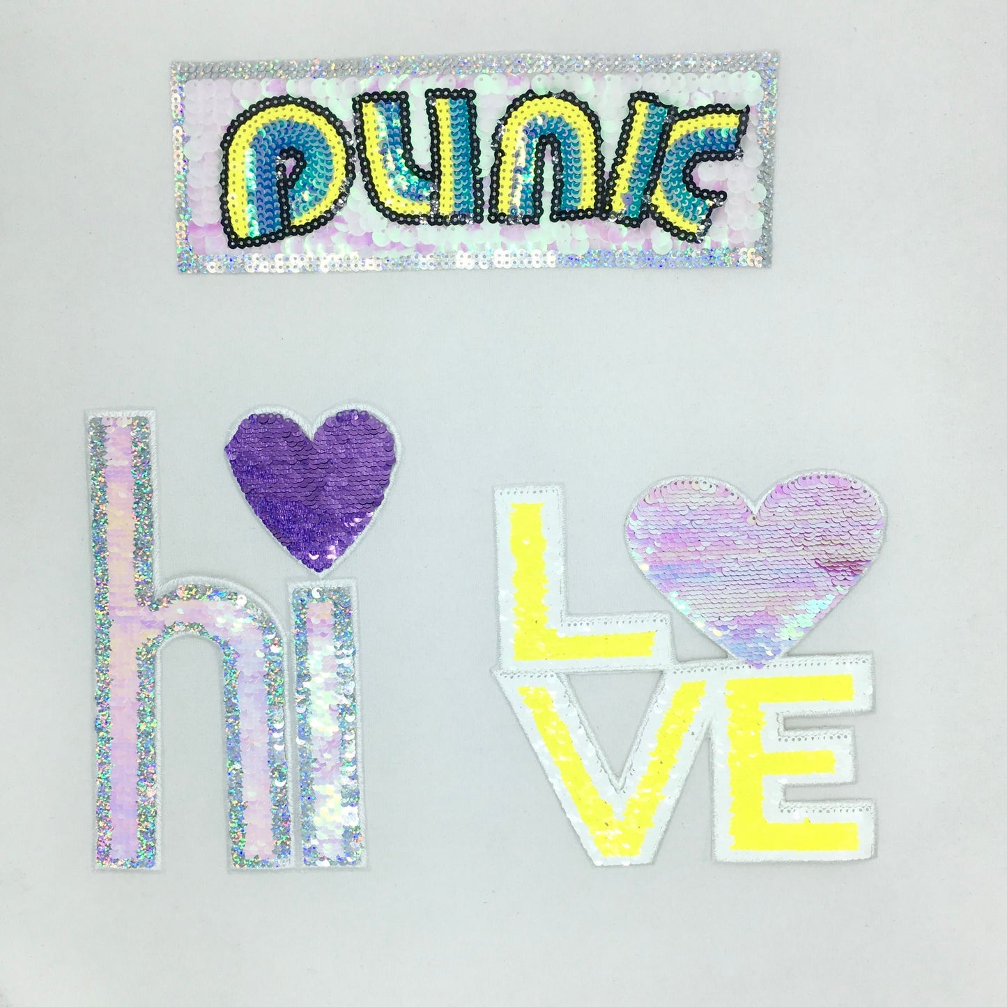 Sequin PUNK, Hi, LOVE Patches - Ships from USA