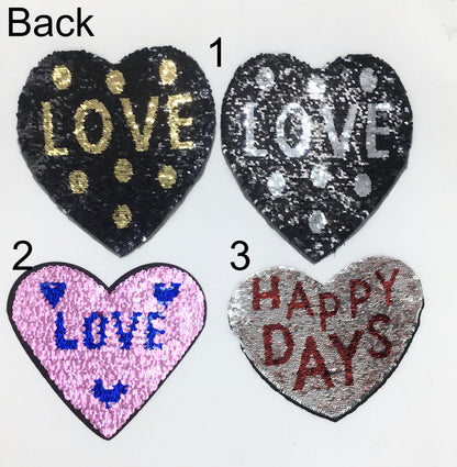 Sequin Heart LOVE and Happy Days Patches - Ships from USA