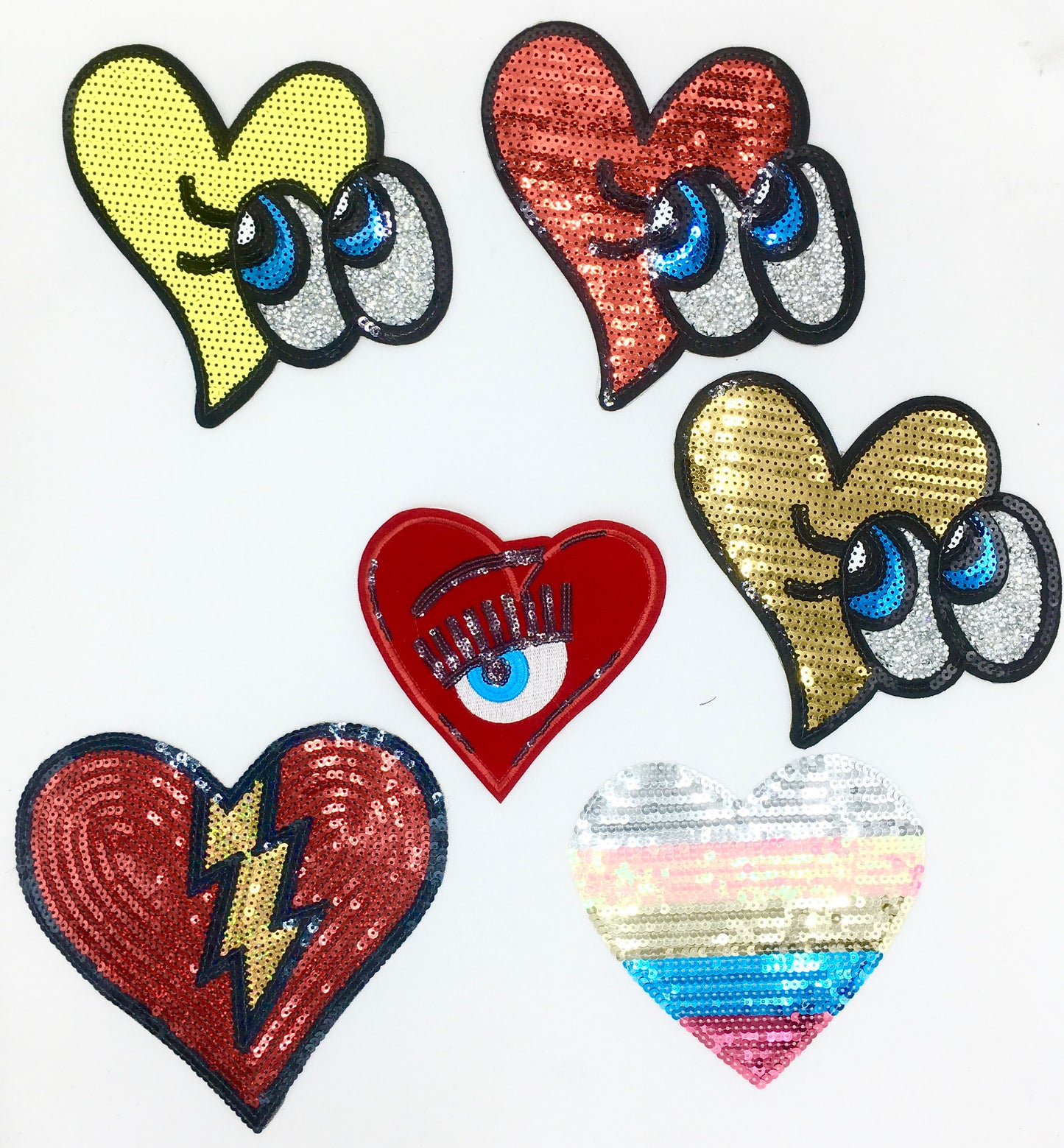 Sequin Variety of Hearts Patches - Ships from USA