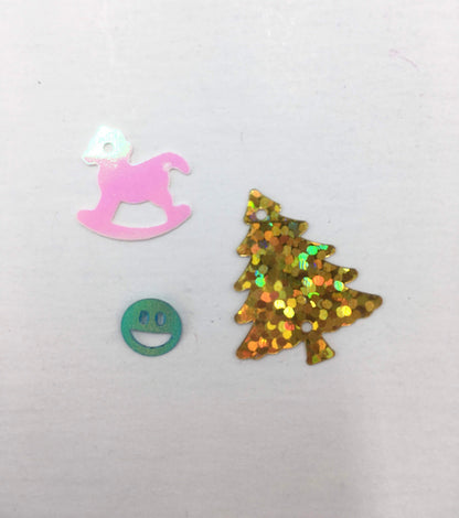 Holographic and Iridescent Loose Christmas Tree, Rocking Horse and Smiley Face Sequins