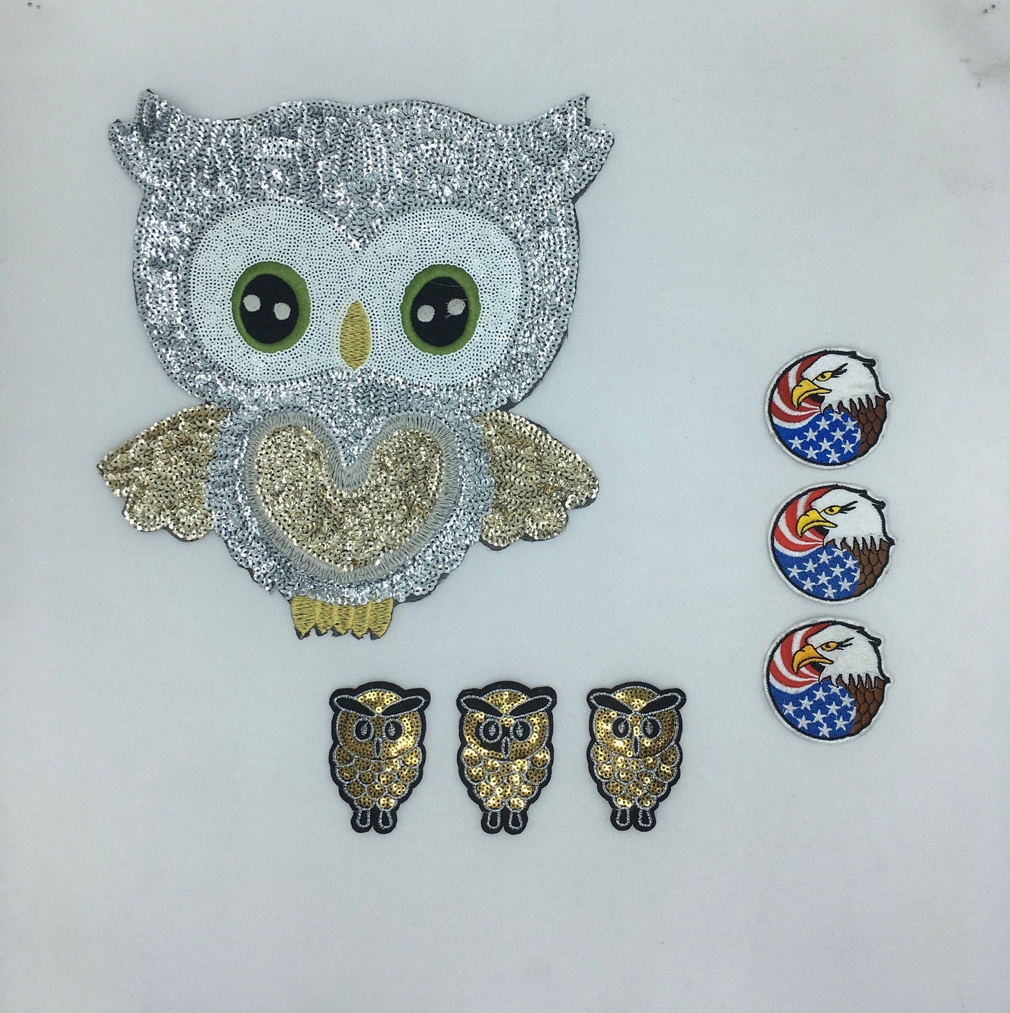 Sequin Owls and American Eagle Patches - Ships from USA