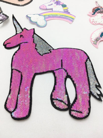 Sequin and Embroidery Pink Unicorn Patches - Ships from USA
