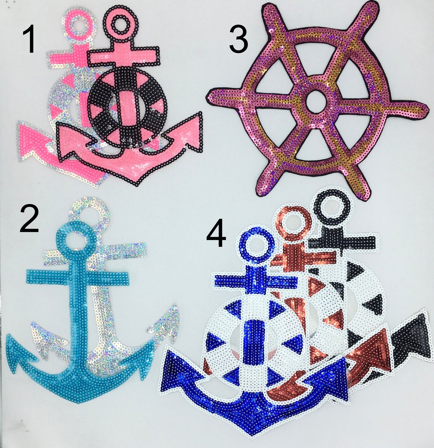 Sequin Anchor and Steering Helm Patches - Ships from USA