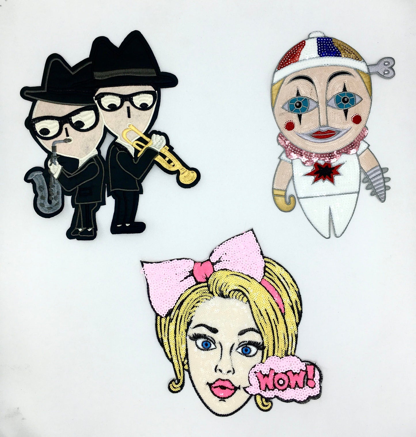 Sequin and Embroidery WOW Girl, Windup Doll and Jazz Brothers Patches - Ships from USA