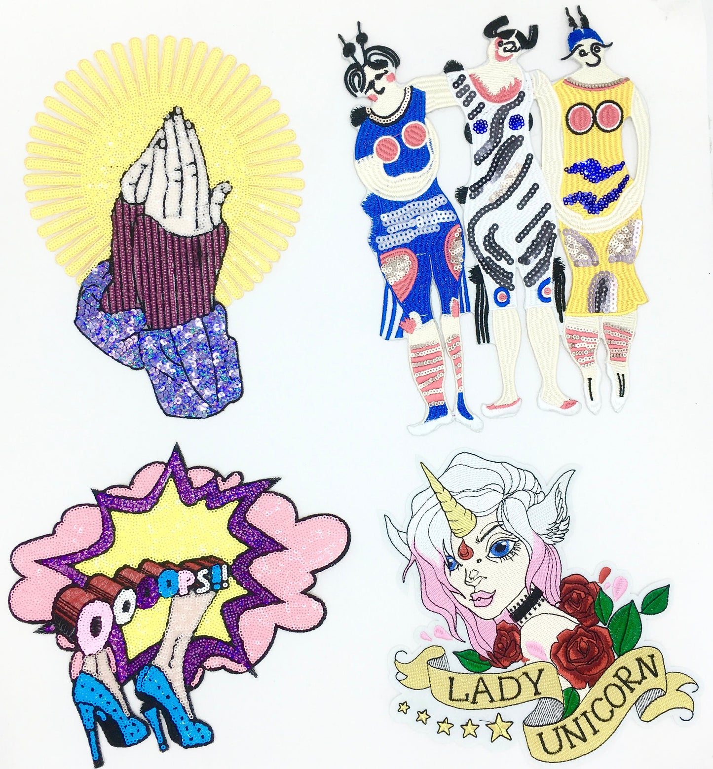 Sequin and Embroidery Prayer Hands, Sisters, Oops Heel, Lady Unicorn Patches - Ships from USA