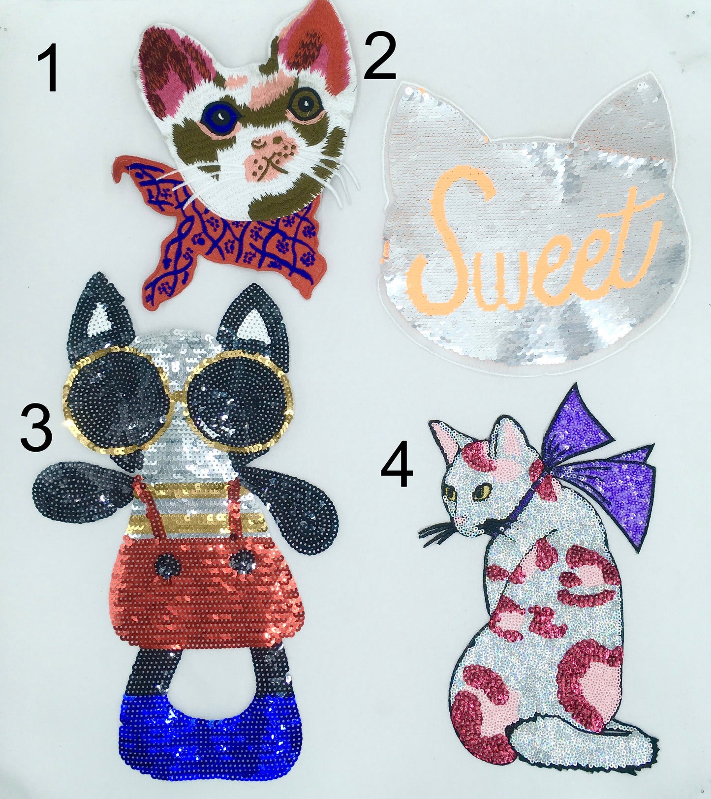 Sequin and Embroidery Fancy Cat Patches - Ships from USA