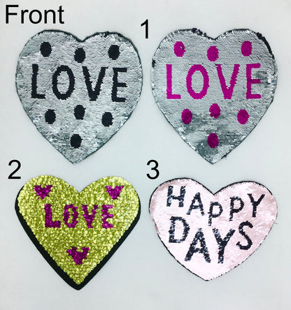 Sequin Heart LOVE and Happy Days Patches - Ships from USA
