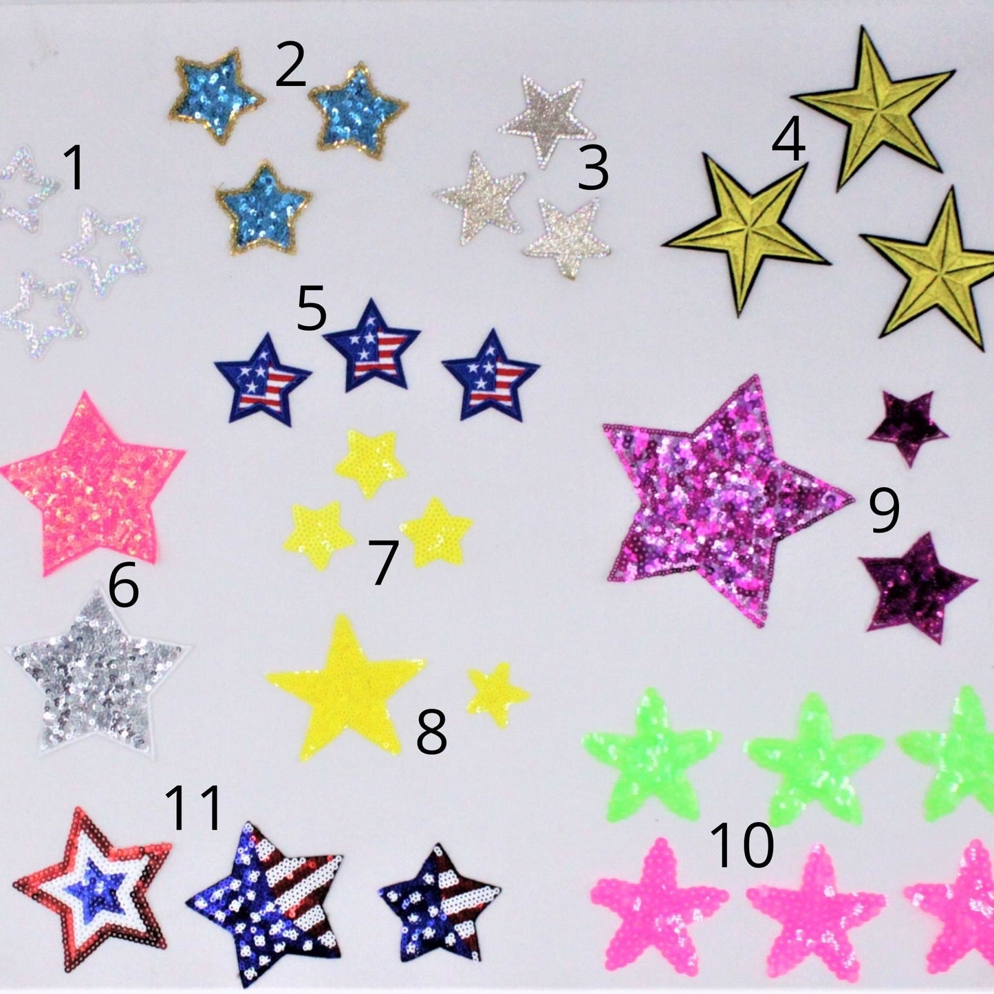 Small Various Textured Sequin and Embroidery Stars Patches - Ships from USA