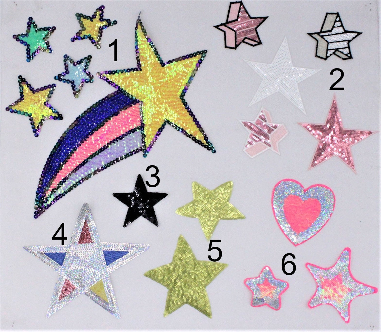 Sets of Various Textured Sequin and Embroidery Stars Patches - Ships from USA