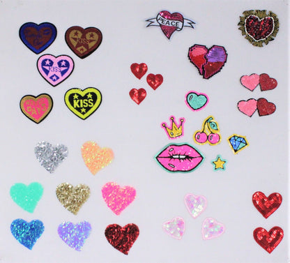 Various Textured Sequin and Embroidery Heart Patches - Ships from USA