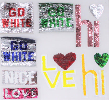 Sequin LOVE, HI, Nice All Flippable Mermaid Sequin Patches - Ships from USA