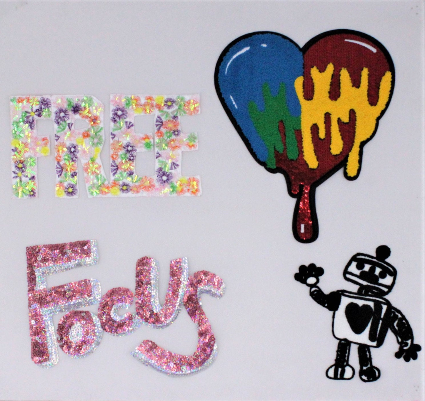 Sequin Embroidery and Chenille Focus, FREE, Heart and Robot Patches - Ships from USA